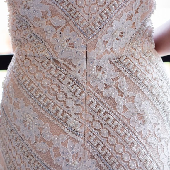 FULLY Beaded Floral Lace Gown - Picture 9 of 12